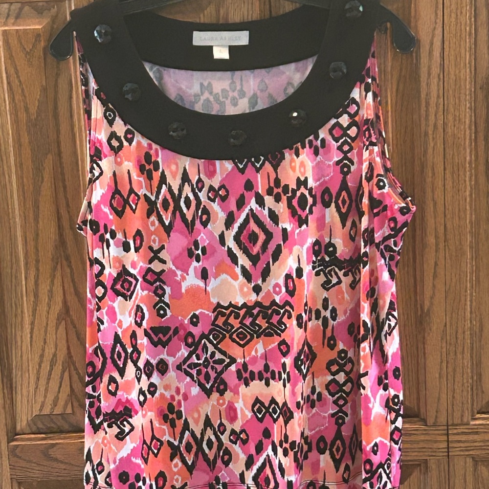 Laura Ashley Vibrant Pink and Black Gem-Embellished Top